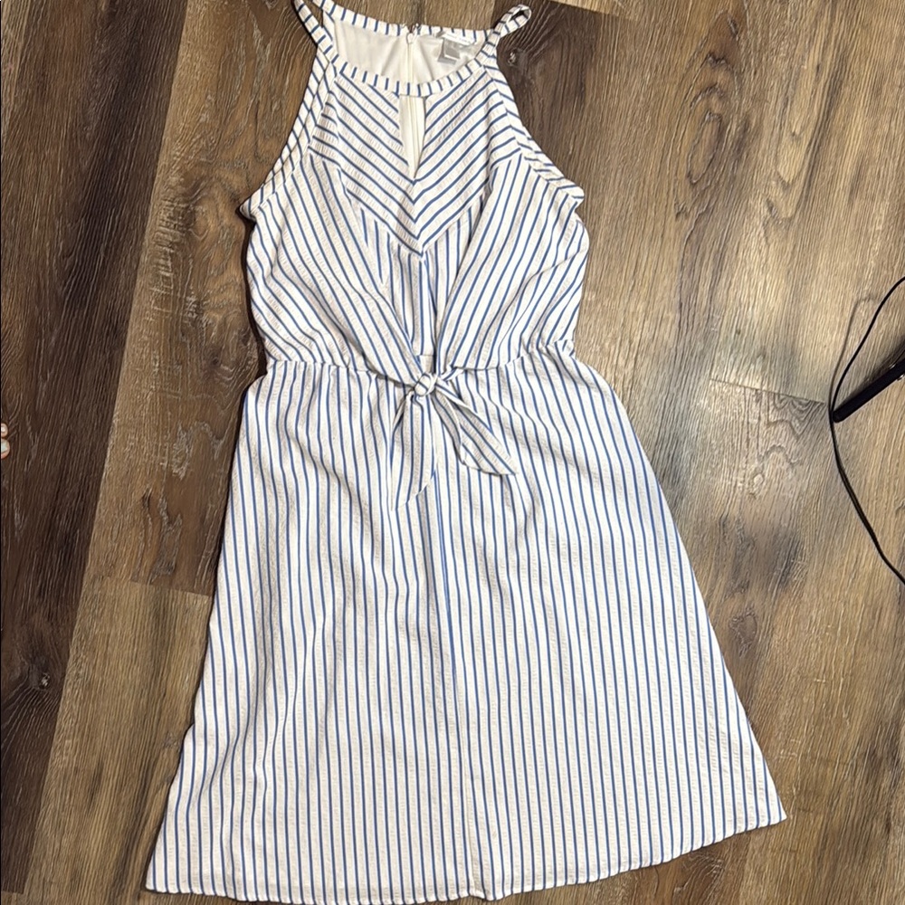 London Times Blue and White Striped Dress